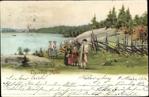 Litho Schweden, Dalarne Mora, Familie in Tracht