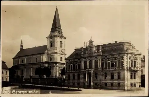 Foto Ak Jiříkov Georgswalde Region Aussig, Kirche, Ortspartie