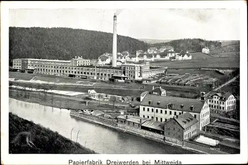 Ak Dreiwerden Rossau Mittelsachsen, Papierfabrik, Bahnstrecke, Güterwagons