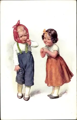 Künstler Ak Feiertag, Karl, zwei Kinder, eines mit Zahnschmerzen