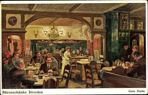 Künstler Ak Ziegenfoss, O., Dresden, Blick in die Gute Stube der Bärenschänke