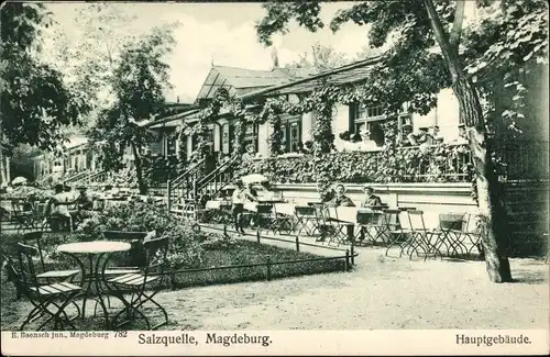 Ak Magdeburg an der Elbe, Salzquelle, Hauptgebäude, Außenterrasse