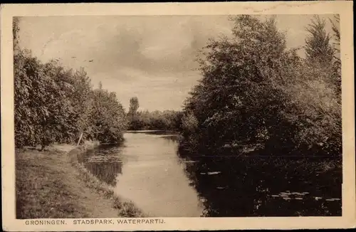 Ak Groningen Niederlande, Stadspark, Waterpartij