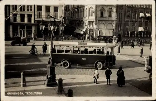 Ak Groningen Niederlande, Trollybus, Oberleitungsbus