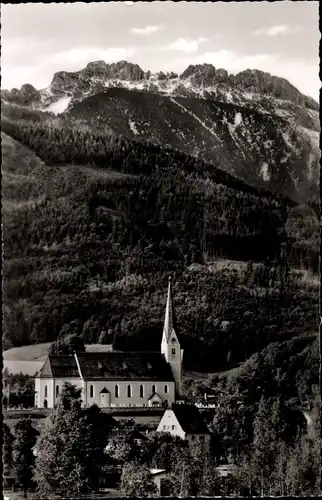 Ak Bernau am Chiemsee, Kirche und Kampenwand