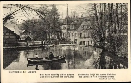 Ak Dresden Pillnitz, Meixmühle, Außenansicht, Wasserpartie