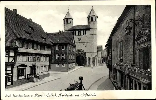 Ak Bad Gandersheim am Harz, Solbad, Marktplatz mit Stiftskirche