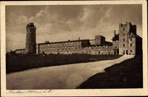 Ak Brocken Nationalpark Harz, Brockenhotel, Brockenturm