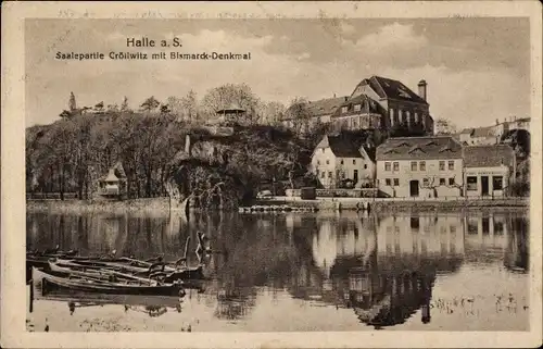 Ak Cröllwitz Halle an der Saale, Saalepartie, Bismarck-Denkmal