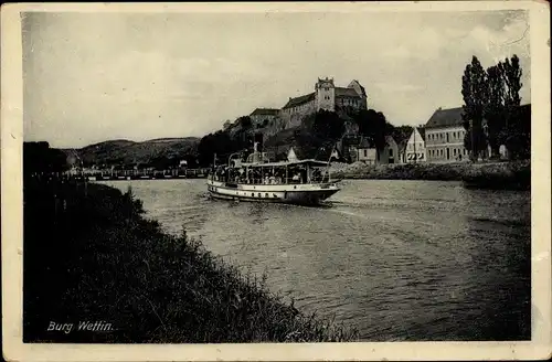 Ak Wettin an der Saale, Burg Wettin, Dampfer
