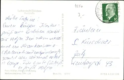 Ak Lutherstadt Eisleben, Poststraße, Blick auf Kirche