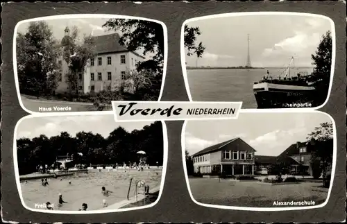 Ak Voerde am Niederrhein, Haus Voerde, Rheinpartie, Freibad, Alexanderschule