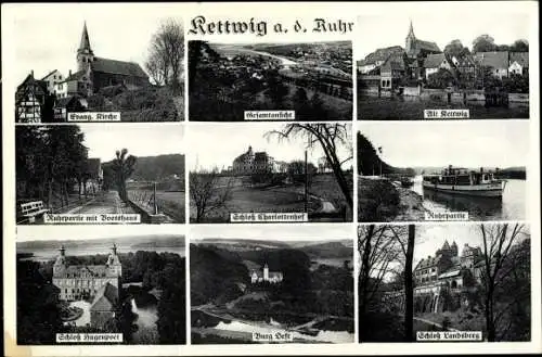 Ak Kettwig Essen im Ruhrgebiet, Ev. Kirche, Ruhrpartie, Alt Kettwig, Schloss Hugenpoet, Landsberg