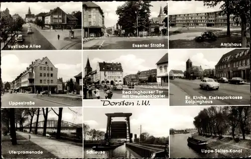 Ak Dorsten in Westfalen, Amtshaus, Kolpinghaus, Schleuse, Uferpromenade, Lippe Seiten Kanal