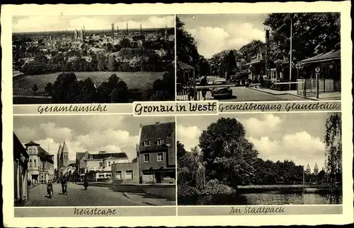 Ak Gronau in Westfalen, Gesamtansicht, Grenzübergang Glanerbrücke, Neustraße, Stadtpark