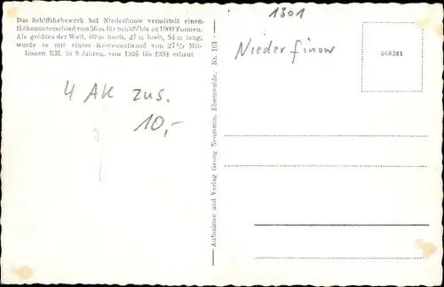 Ak Niederfinow im Barnim, Schiffshebewerk, 1926 bis 1934 erbaut