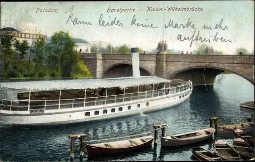 Ak Potsdam, Havelpartie, Kaiser Wilhelmbrücke, Dampfer
