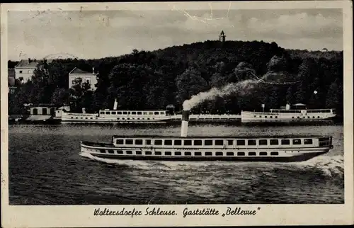 Ak Woltersdorf bei Berlin, Woltersdorfer Schleuse, Gaststätte Bellevue, Dampfer