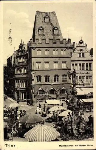 Ak Trier, Marktbrunnen mit Rotem Haus