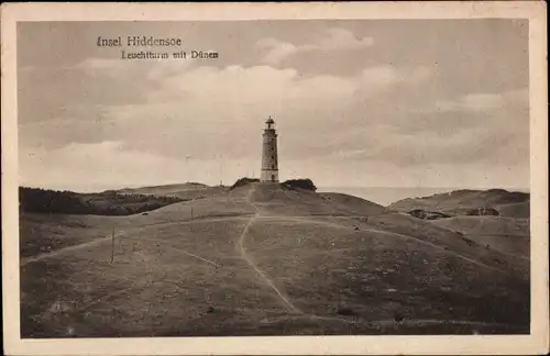 Ak Insel Hiddensee in der Ostsee, Leuchtturm mit Dünen