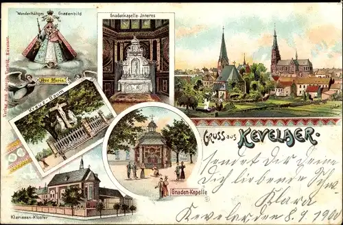 Litho Kevelaer am Niederrhein, Gnadenkapelle, Kreuzbaum, Klarissen Kloster, Gnadenbild