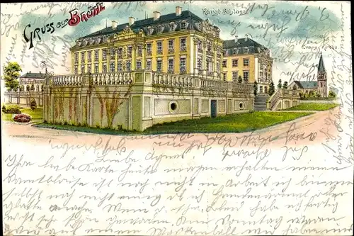 Litho Brühl in Westfalen, Königliches Schloss, Außenansicht, Kirche