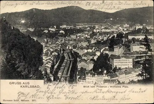 Ak Karlovy Vary Karlsbad Stadt, Blick vom Friedrich-Wilhelms Platz