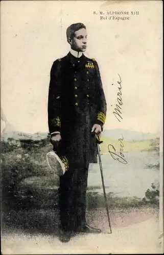 Ak Alfonso XIII, König Alfons 13. von Spanien, Portrait in Marineuniform