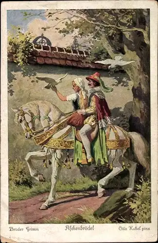 Künstler Ak Kubel, Otto, Aschenbrödel reitet mit Prinzen, Märchen, Gebrüder Grimm