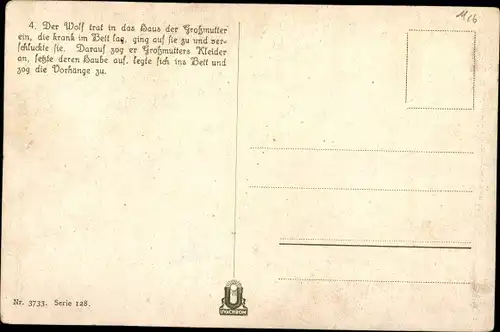 Künstler Ak Kubel, Otto, Märchen, Gebrüder Grimm, Rotkäppchen, Böser Wolf als Großmutter