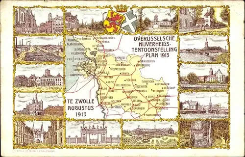 Litho Zwolle Overijssel Niederlande, Overijsselsche Nijverheids Tentoonstelling Plan 1913