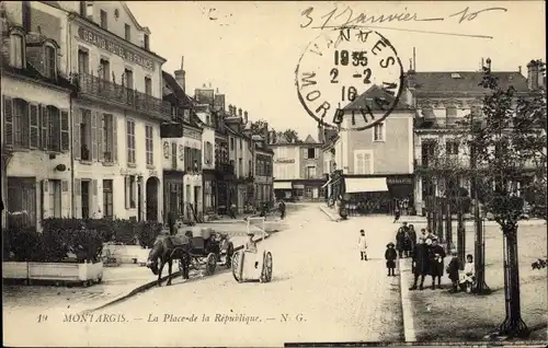 Ak Montargis Loiret, La Place de la République, Platz, Grand Hotel de France
