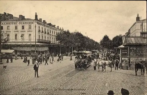 Ak Toulouse Haute Garonne, Le Boulevard de Strasbourg, Pferdebahn