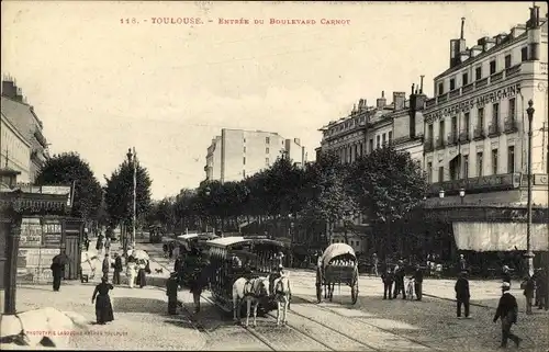 Ak Toulouse Haute Garonne Frankreich, Entree du Boulevard Carnot, Straßenpartie, Pferdebahn