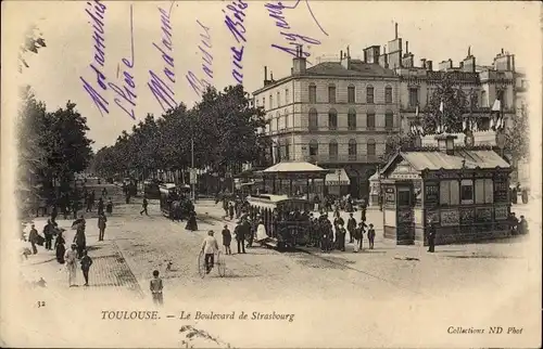 Ak Toulouse Haute Garonne, Le Boulevard de Strasbourg, Pferdebahn