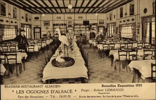 Ak Bruxelles Brüssel, Exposition 1935, Brasserie Restaurant Alsacien, Les Cigognes d'Alsace