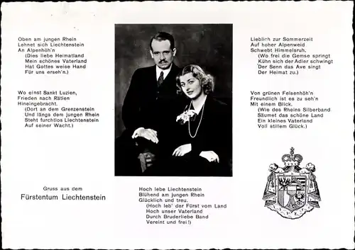 Gedicht Wappen Ak Fürst Franz Josef II und Fürstin Georgina von Liechtenstein