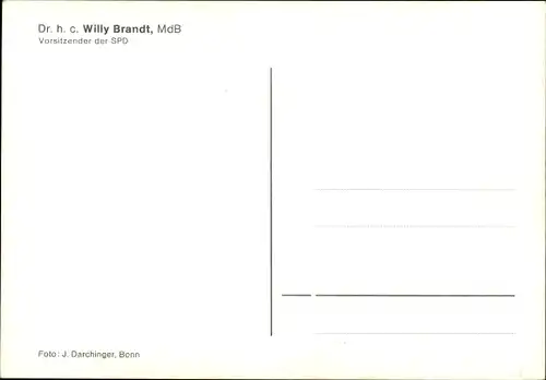 Ak Bundeskanzler Willy Brandt, Vorsitzender der SPD, Portrait