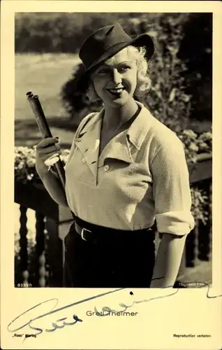 Ak Schauspielerin Gretl Theimer, Portrait, Autogramm, Hut