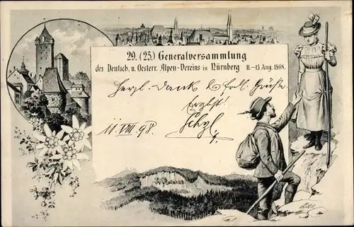 Ganzsachen Litho Nürnberg in Mittelfranken, Generalversammlung Deutsch. u. Österr. Alpenverein 1898