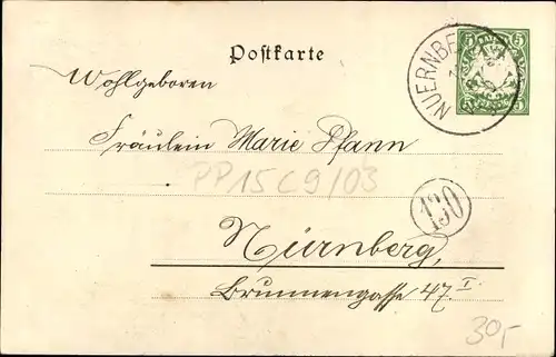Ganzsachen Litho Nürnberg in Mittelfranken, Generalversammlung Deutsch. u. Österr. Alpenverein 1898