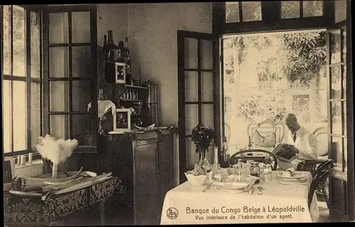 Ak Léopoldville DR Kongo Zaire, Banque du Congo Belge, vue interieure de l'habitation d'un agent