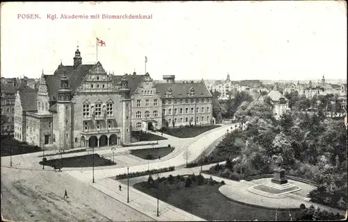 Ak Poznań Posen, Kgl. Akademie, Bismarckdenkmal