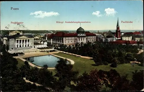 Ak Poznań Posen, Stadttheater, Kgl. Ansiedlungskommission, Paulikirche