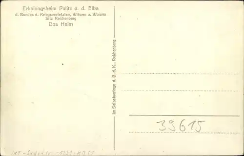 Ak Boletice nad Labem Politz Děčín Tetschen an der Elbe Region Aussig, Erholungsheim