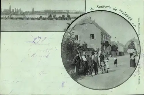 Ak Chalampé Eichwald Elsass Haut Rhin, Brücke, Straßenpartie, Passanten