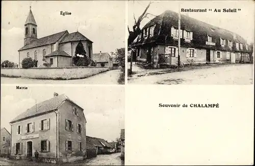 Ak Chalampé Eichwald Elsass Haut Rhin, Eglise, Mairie, Restaurant Au Soleil