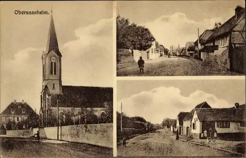 Ak Obersaasheim Elsass Haut Rhin, Ortsansichten, Kirche, Straße