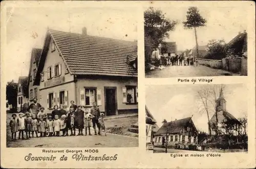 Ak Wintzenbach Winzenbach Elsass Bas Rhin, Restaurant Georges Moog, Village, Eglise, Ecole