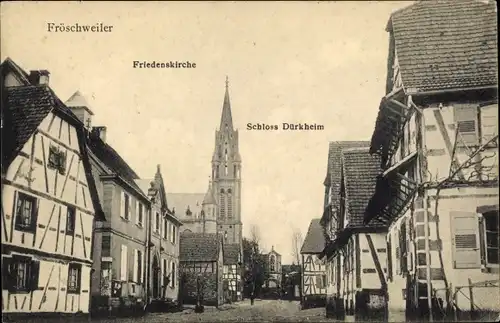Ak Frœschwiller Froeschwiller Fröschweiler Elsass Bas Rhin, Friedenskirche, Schloss Dürkheim
